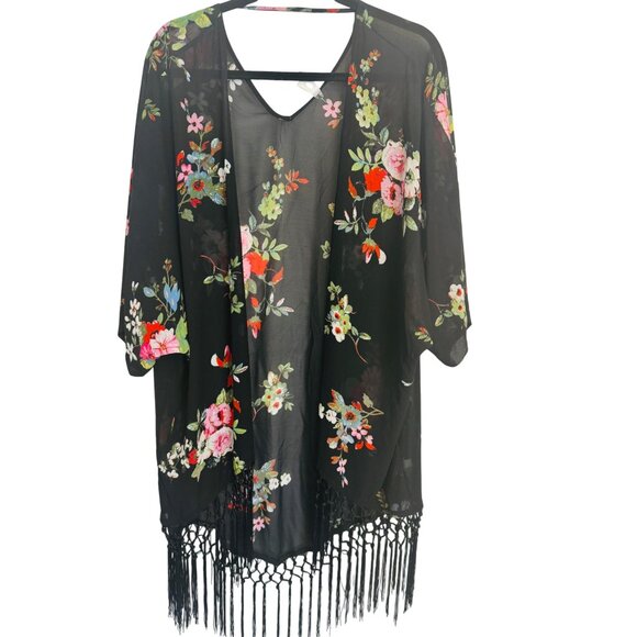 2/$30 Xhilaration M/L Floral Kimono With Fringe Hem M/L - Picture 10 of 13